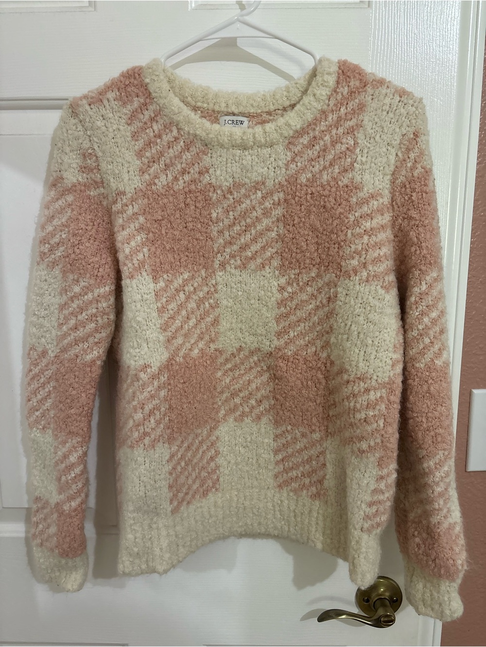 J. Crew Pink & White Buffalo Check Textured Sweater